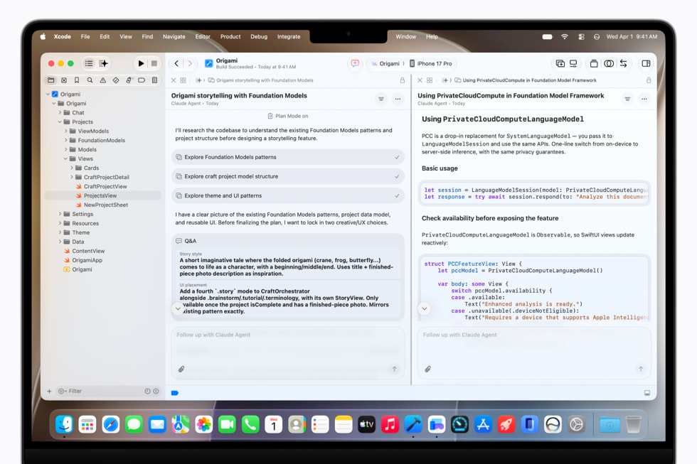 MacBook Pro mit Xcode 27 und agentischen Coding-Workflows auf dem Bildschirm. Bildquelle: Apple Newsroom.
