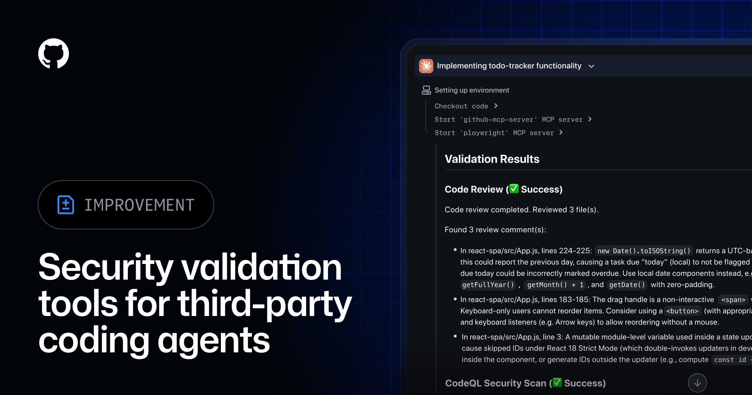 Illustration zu Security Validation für Drittanbieter-Coding-Agenten. Bildquelle: GitHub Blog.
